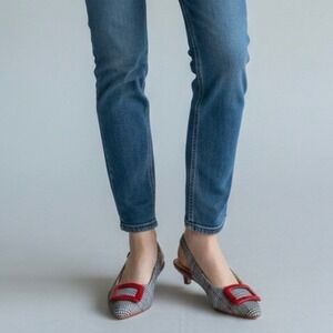 Chinese Laundry Slingback Kitten Heel Pumps 8.5 Plaid Pointed Toe houndstooth